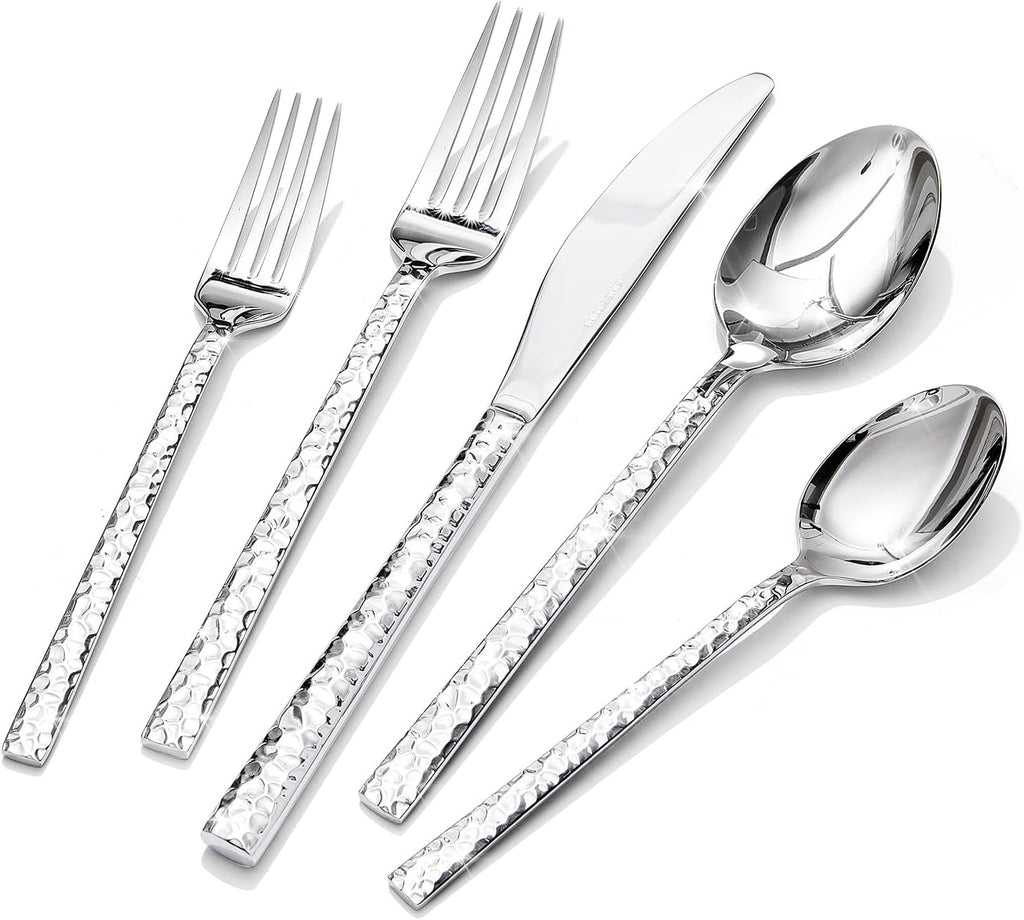 40-Piece Hammered Silverware Set, 18/10 Stainless Steel Flatware Set for 8, Cutlery Set