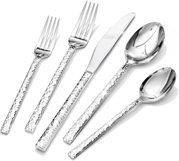 20-Piece Hammered Silverware Set, 18/10 Stainless Steel Flatware Set for 4, Cutlery Set