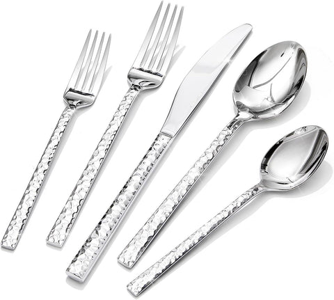 20-Piece Hammered Silverware Set, 18/10 Stainless Steel Flatware Set for 4, Cutlery Set