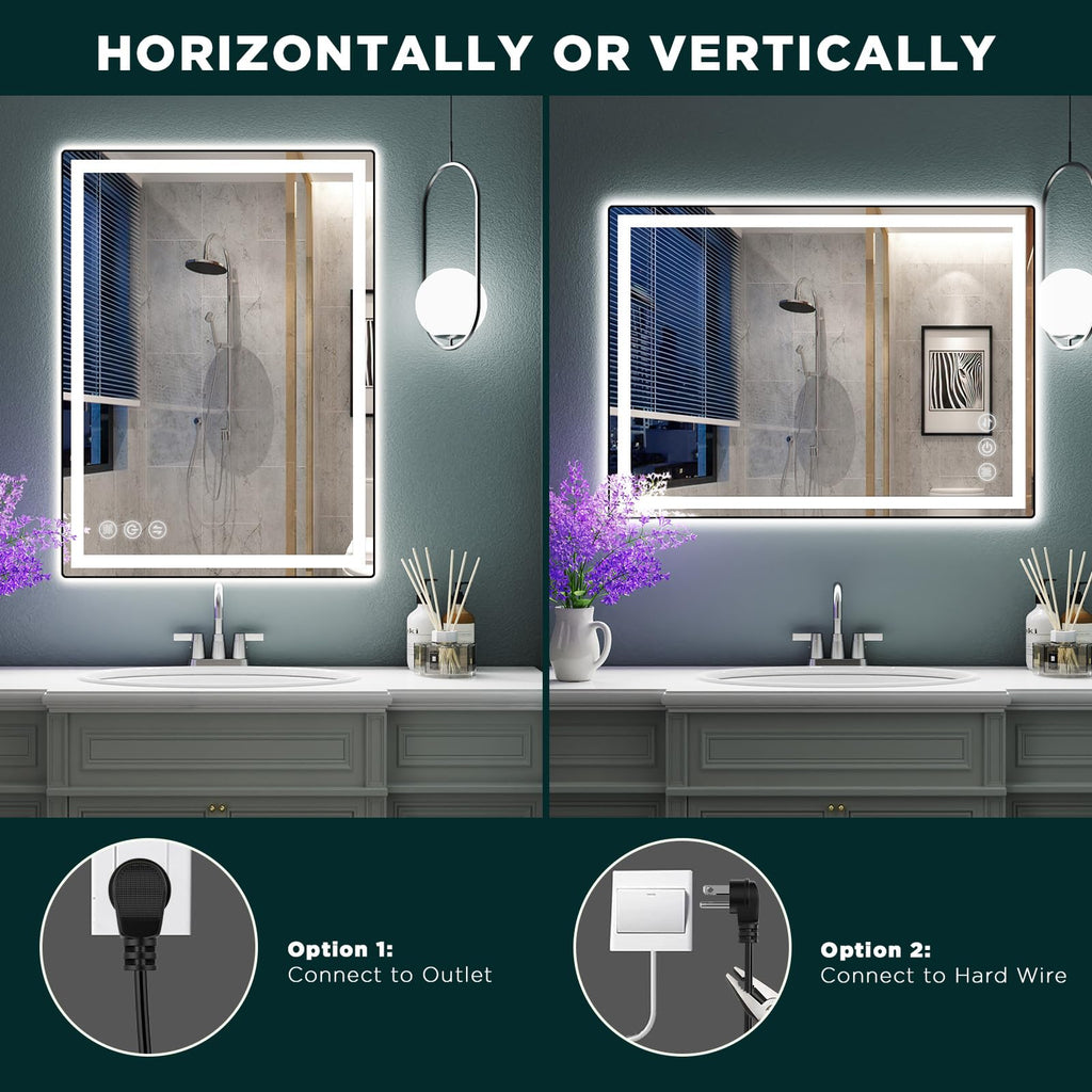 32" x 24" LED Bathroom Mirror with Lights, Memory Vanity Mirror