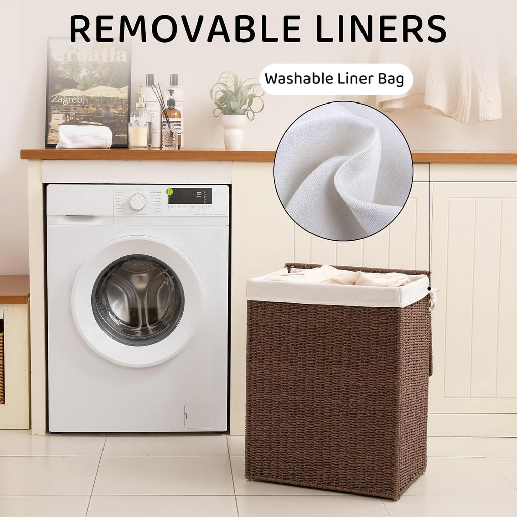 Laundry Hamper with Lid, 90L(23.8 Gal) Large Wicker Laundry Basket , Handwoven Paper Rope Clothes Hamper with