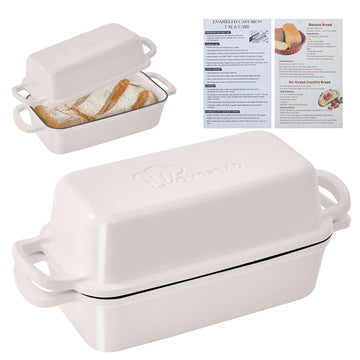 Cast Iron Loaf Pan with Lid 10x5 Inch Enameled Bread Loaf Pan for Sourdough, 2 Piece Set, Cream