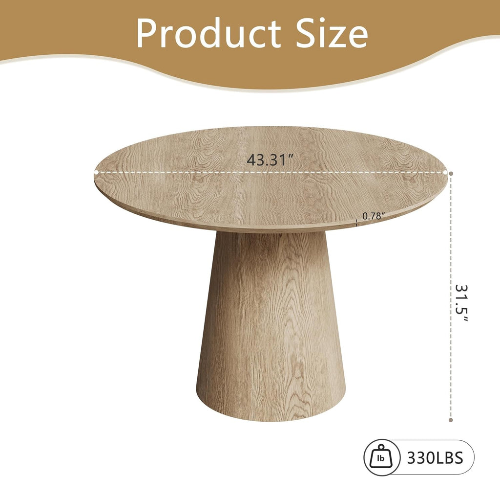 Dining Table, 43'' Wooden Round Table, Kitchen & Dining Room Table, Modern Kitchen Dining Table for Living Room &