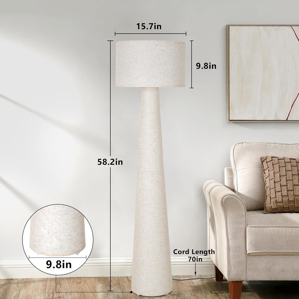 Boho White Floor Lamps, Dimmable Standing Lamp with Remote and Bulb, Mid Century Column Tall Lamp with Fabric Shade