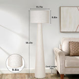 Boho White Floor Lamps, Dimmable Standing Lamp with Remote and Bulb, Mid Century Column Tall Lamp with Fabric Shade