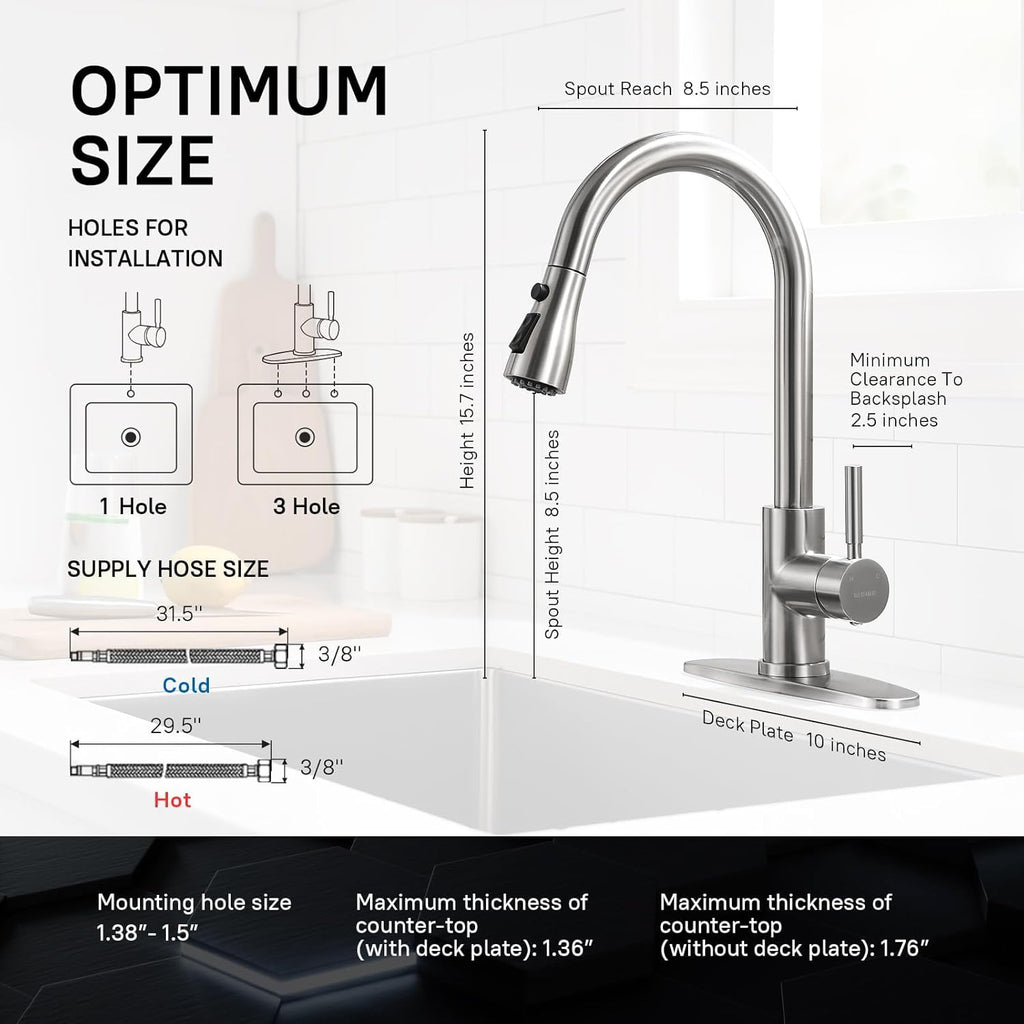 Single Handle High Arc Brushed Nickel Pull Out Kitchen Faucet,Single Level Stainless Steel Kitchen Sink Faucets with Pull Down Sprayer,Suitable for Laundry Rv Bar