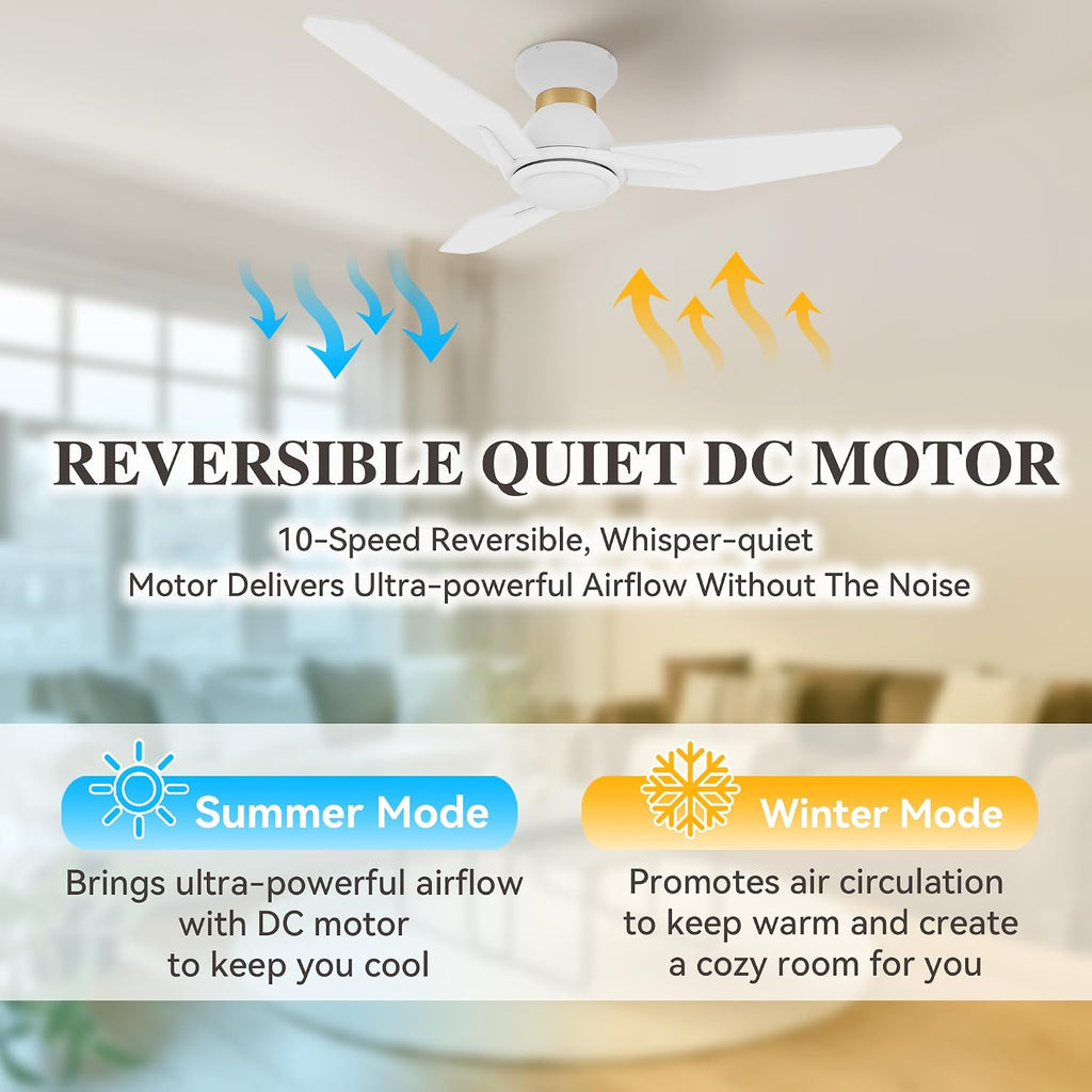 44 Inch Smart Ceiling Fan with Light, Indoor/Outdoor Ceiling Fan with DC Motor,10-speed,8 Hours Timer