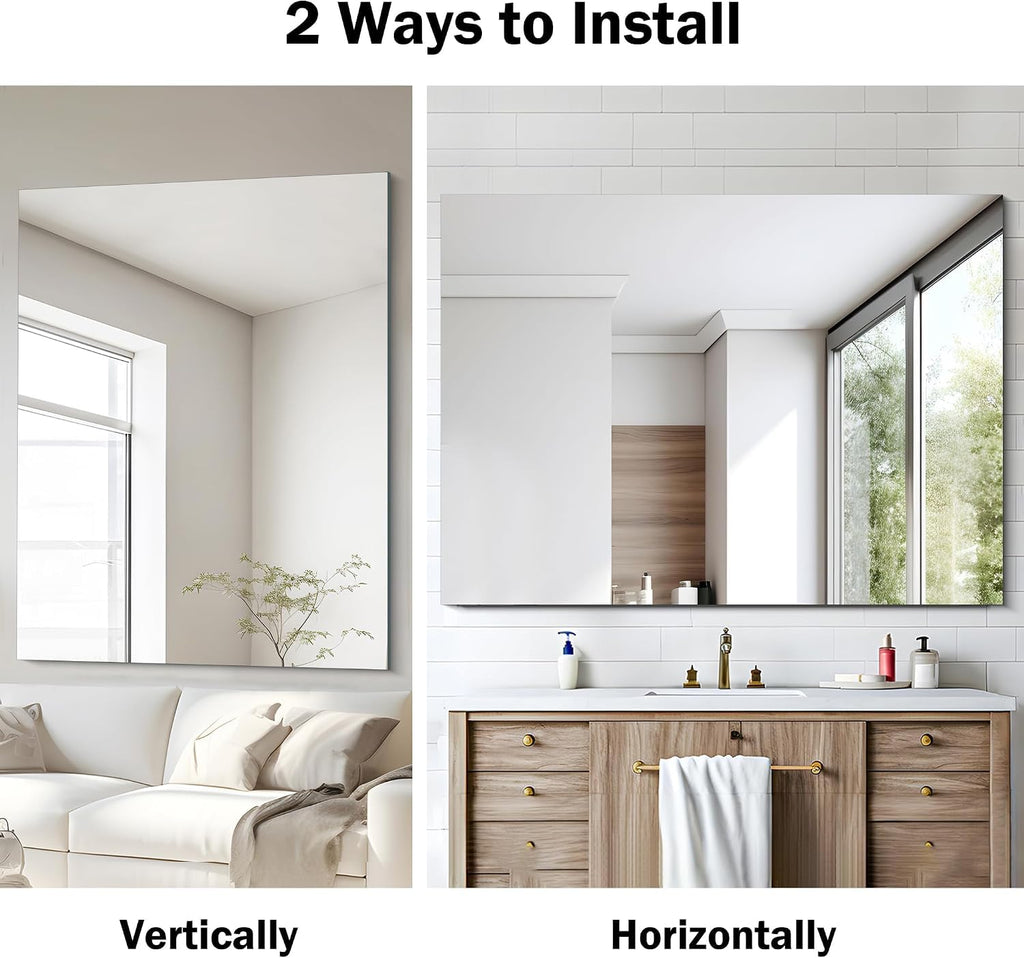 Frameless Mirror, 36x48 Rectangle Bathroom Vanity Mirror with Polished Edge, 3mm Tempered Glass, Wall Mounted