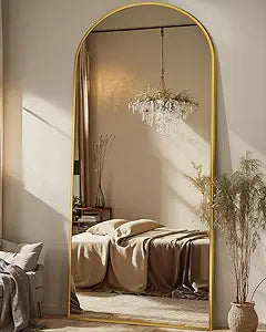 71" X28” Arched Full Length Floor Mirror, Gold Aluminum Frame, Free Standing/Wall Mount/Leaning, Dressing Room
