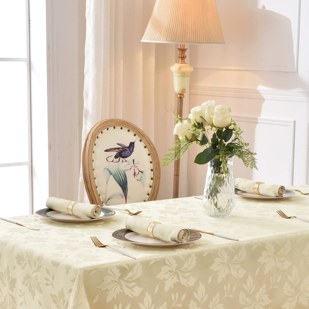 Jacquard Rectangle Tablecloth 60 x 84 Inch, Beige