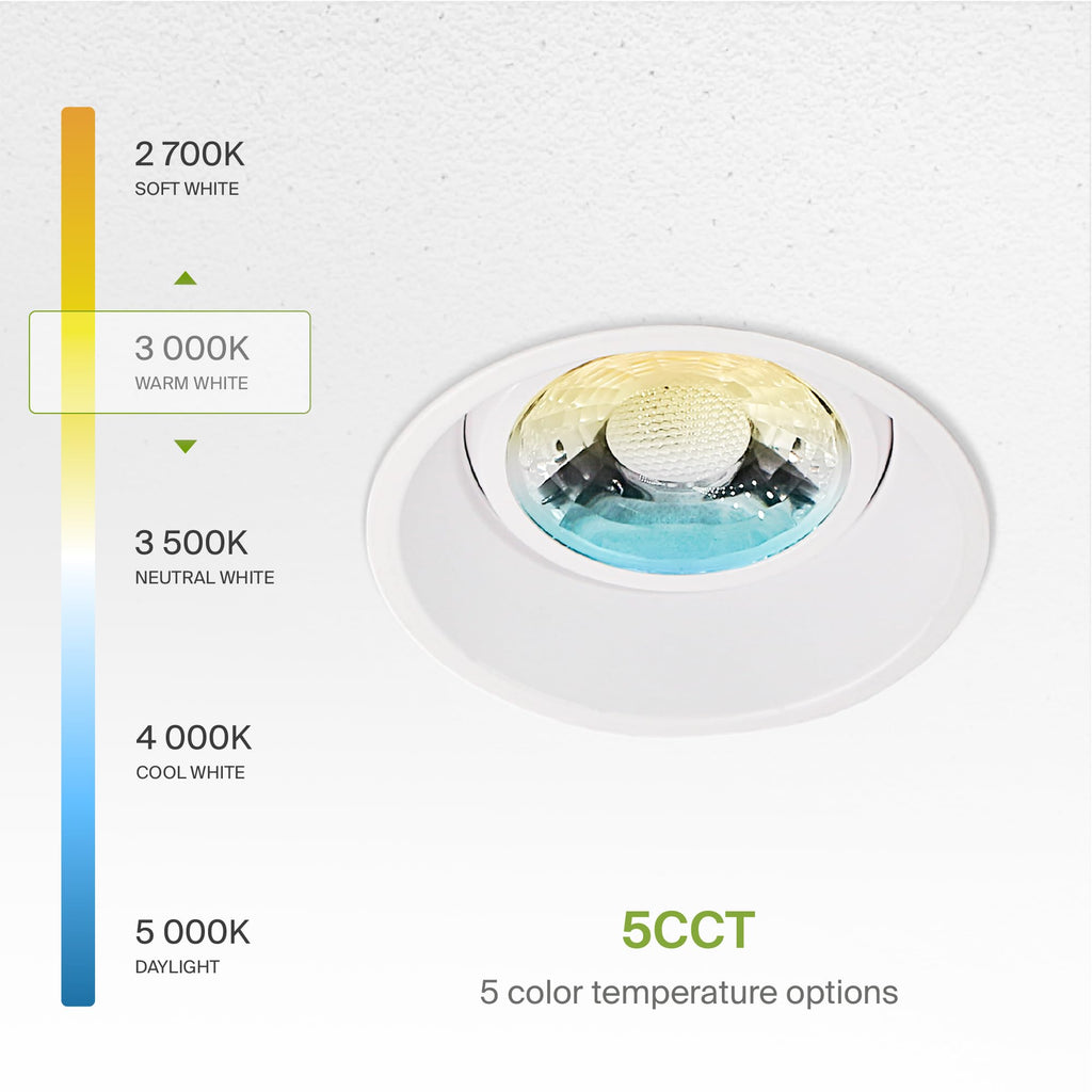 2 Inch Trimless Gimbal LED Recessed Ceiling Light Fixture, Adjustable Directional Downlight with Junction Box, 5CCT