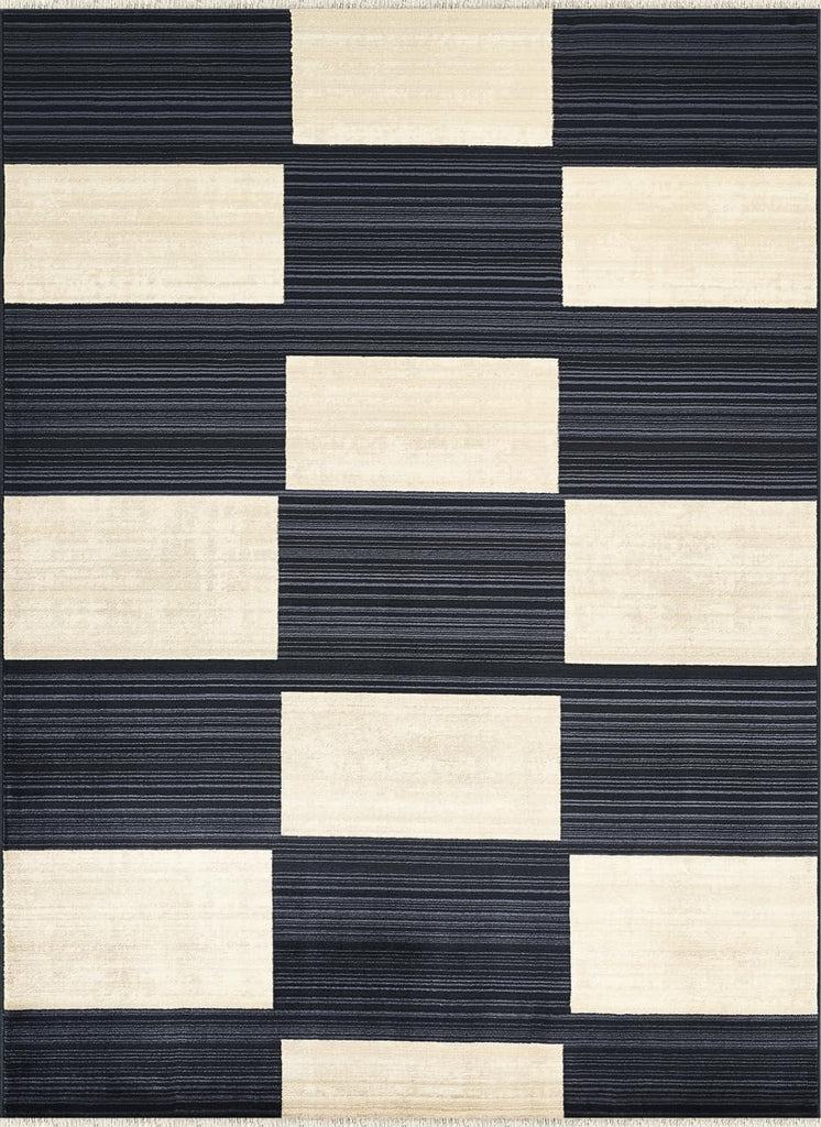 Austin Collection Navy Area Rug - Block Checkered Pattern, Non-Shedding - Easy to Clean, Durable, Dining