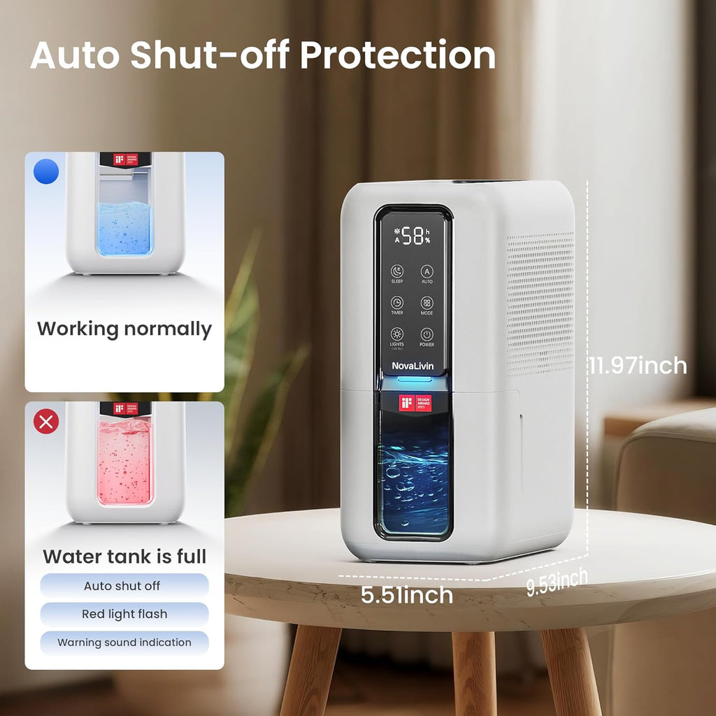Dehumidifier for Home, Dehumidifiers for Bathroom, Bedroom, Living room, Closet with 68 OZ Water Tank