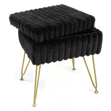 Vanity Stool Chair with Storage, Faux Fur Soft Padded Ottoman with Coffee Table, Modern Vanity Chair Fluffy Footstool