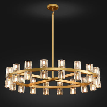 K9 Crystal 36-Light Chandeliers, 36" Round Brass Gold Chandeliers for Dining Room,Modern Farmhouse Wagon Wheel Chandelier for Living Room, Chandelier for Bedroom,Includes G4 Bulbs
