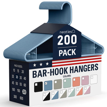 Plastic Hangers 200 Pack - Made in the USA - 6lb Capacity Standard Clothes Hangers with Strap Hooks for Dresses