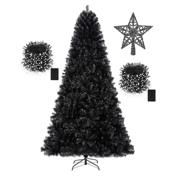 7.5ft Black Christmas Tree Artificial Halloween Tree Decorations with 1, 450 Tips-1pcs Treetop Star 2 Set 200 Led