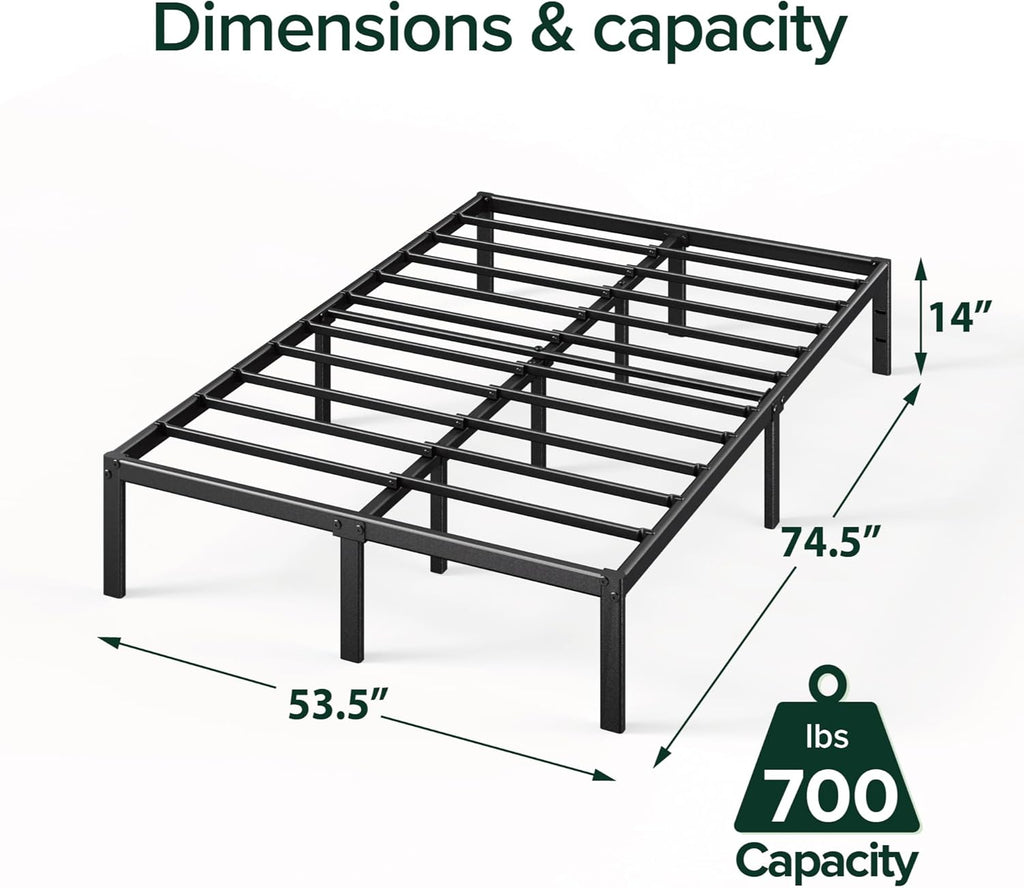 14 Inch Elias Metal Platform Bed Frame, Steel Support, No Box Spring Needed, Easy Assembly, Full