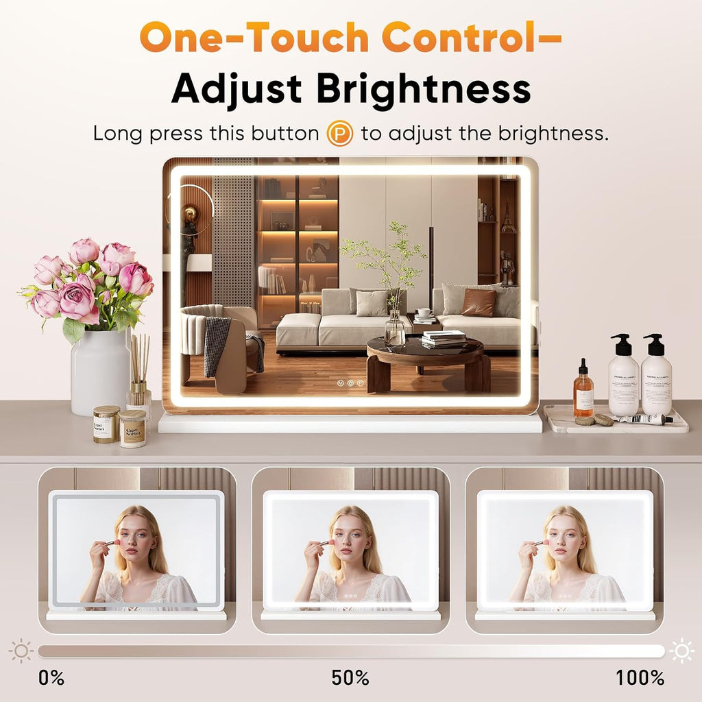 LED Vanity Mirror, 32"x22" Full-View Makeup Mirror with Lights, Oversized Lighted Vanity Mirror with