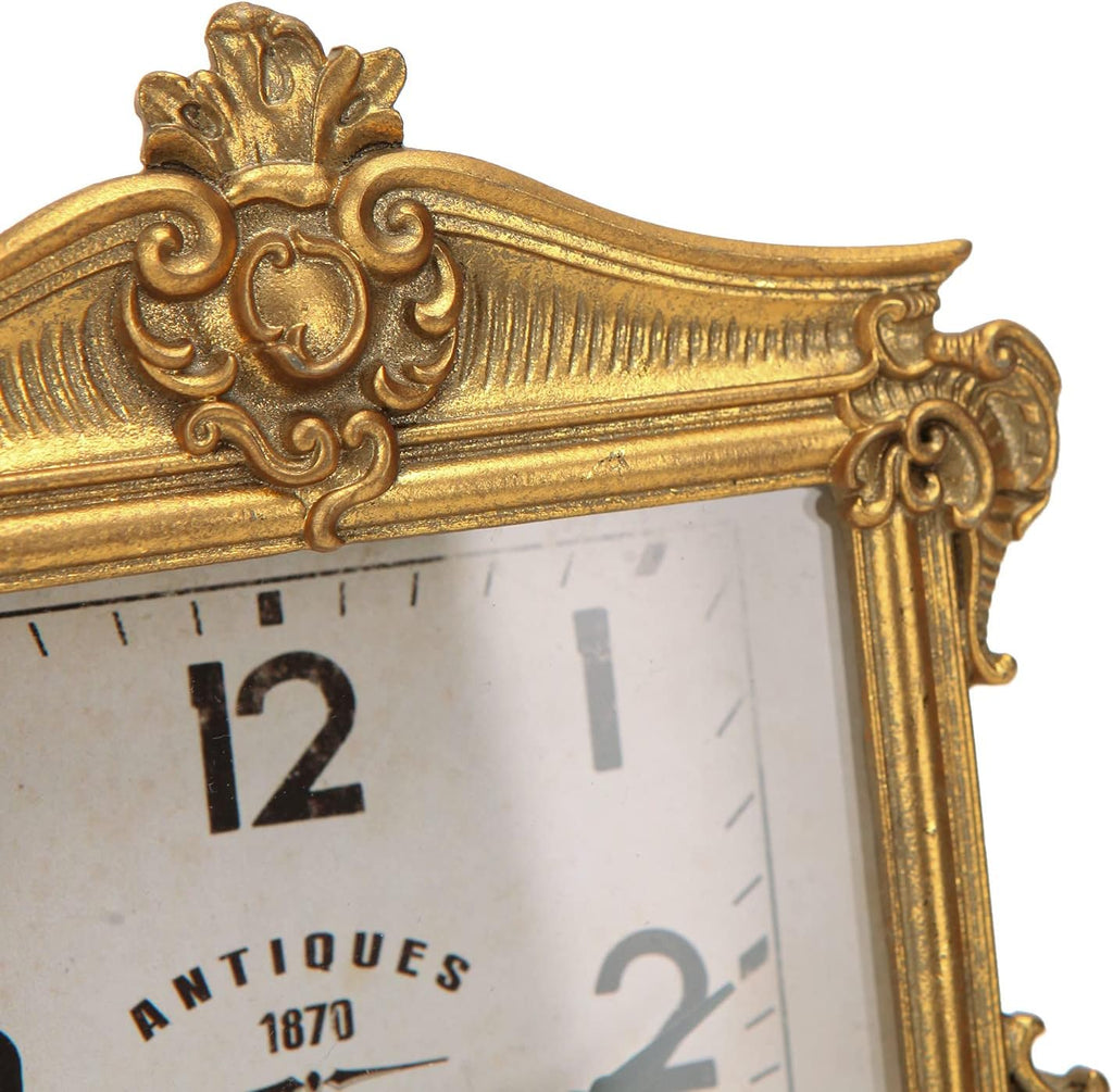HOME Vintage Gold Table Clock, Silent Non-Ticking Battery Operated Retro Desk Shelf Mantel Small Metal Clock for