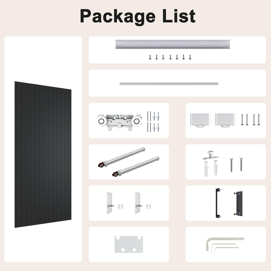 30"x84" Concealed Sliding Barn Door with Soft Close Mechanism, Black Vinyl Wrapped Hidden Barn Door,