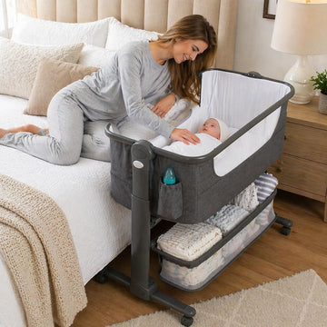 Bassinet, Bedside Sleeper for Baby, Easy Folding Portable Crib with Storage Basket for Newborn, Bedside Bassinet
