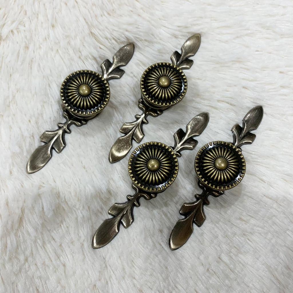 Vintage Cabinet Knobs, [4 Pack] Antique Brass Drawer Knobs with Backplate, Gold Knobs for Dresser, Kitchen