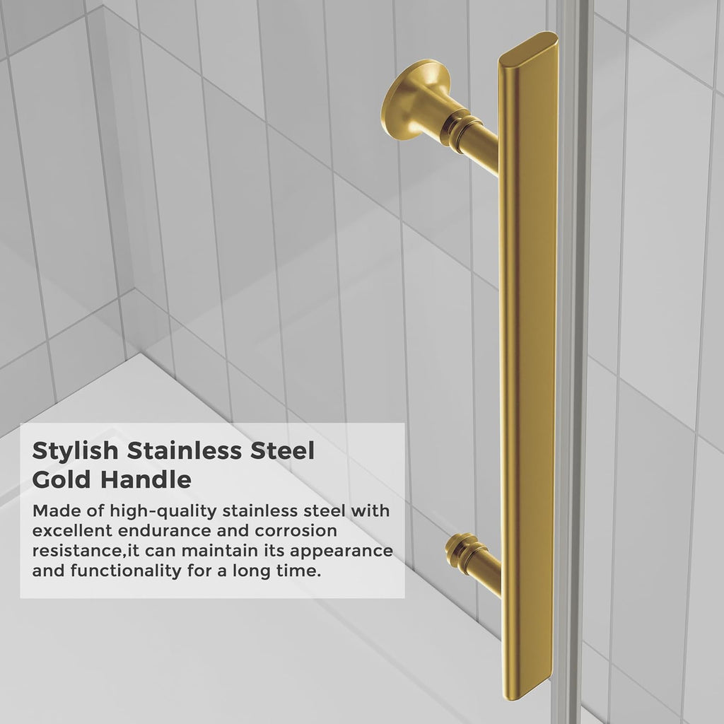 60.in W x 75.in Semi-Frameles Shower Door with Clear SGCC Tempered Glass and Easy Roller System，Gold Sliding Shower