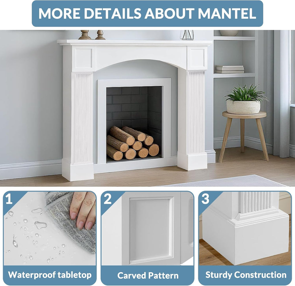 Modern, 43.3" White Wooden Surrounds with Leg for Electric Fireplaces, Premium MDF Decorative Freestanding Mantel for