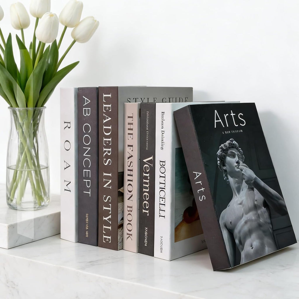 Decorative Books Decor - 7 Pcs Faux Books for Decoration, Fake Stack for Bookshelf, Coffee Table, Designer Decor Set