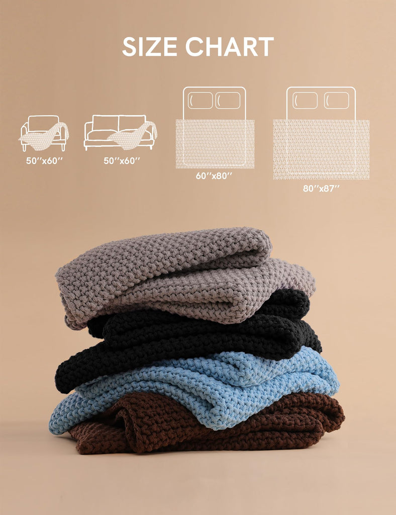 Chunky Cotton Knit Throw Blanket, Cable Knit Throws for Bed Couch Sofa, Comfy & Relaxing, Decorative Piece for