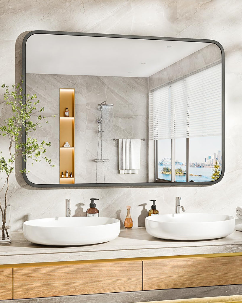22" x 30" Bathroom Mirror Black Bathroom Mirrors for Over Sink Modern Bathroom Vanity Mirror Entryway or Living, Metal