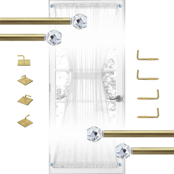3/8" Sash Curtain Rods with Clear Crystal Ball Finials, for French Door & Sidelights, Brass