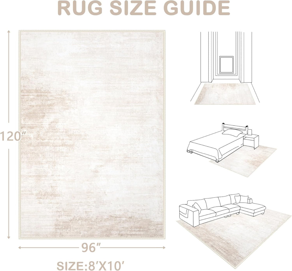 Area Rugs Living Room: Washable Rug Modern Abstract Large Rugs Soft Non Slip Neutral Rug Stain Resistant Indoor