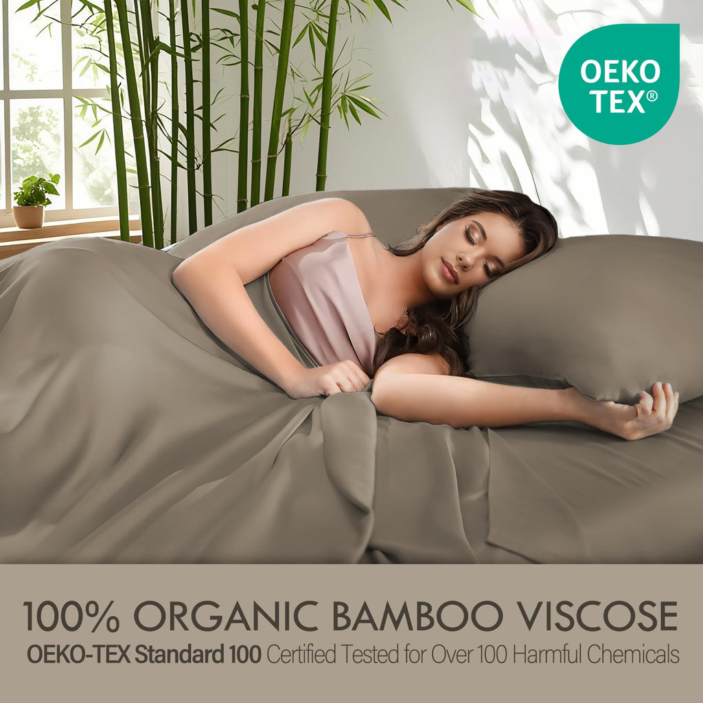 Sheets King Bed Sheet Set, 100% Rayon derived from Bamboo, Luxuriously Soft, Cooling, Double Stitching, 16" Deep