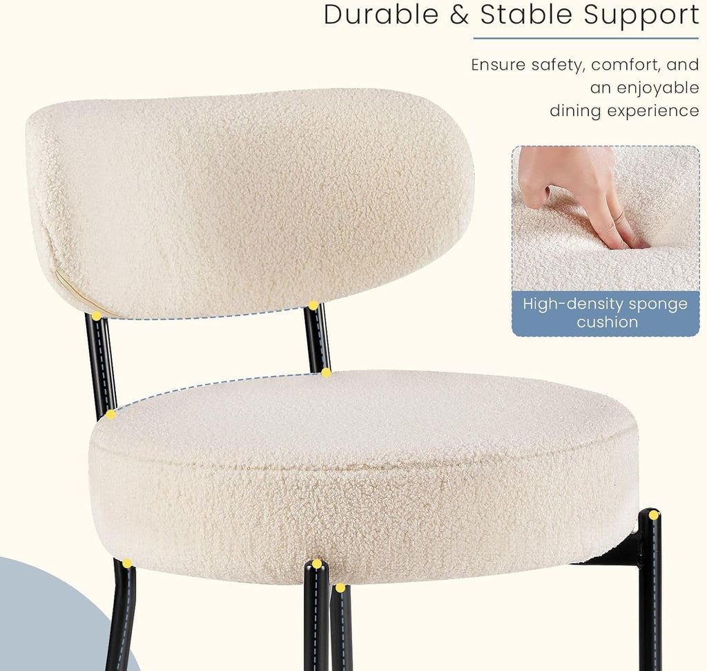 Dining Chairs Set of 2, Mid Century Modern Chair Round Upholstered Curved Backrest, Kitchen Vanity Living Room Chairs