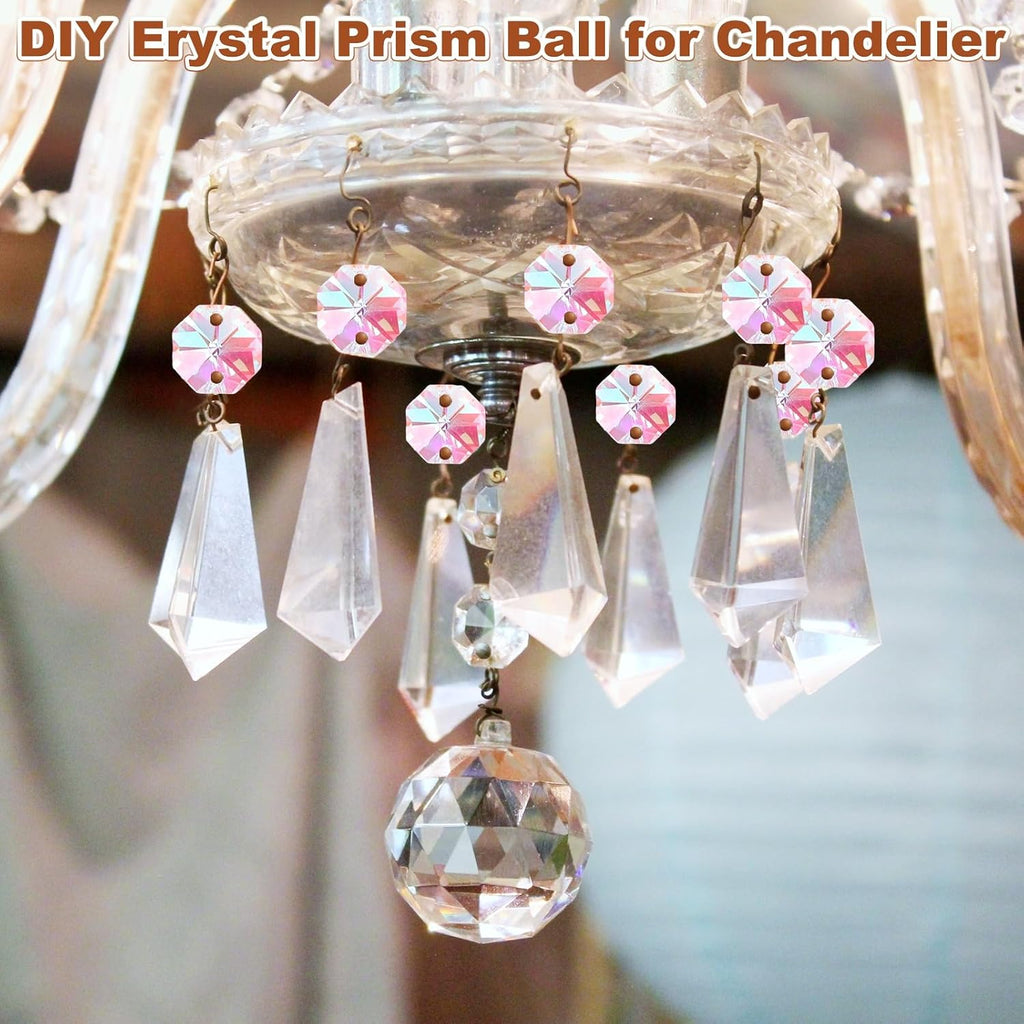 50-Pack Crystal 2 Hole Octagon Prisms, 14mm/0.55 Inch Chandelier Pendant Maker Hanging Crystals Chandelier Prisms for