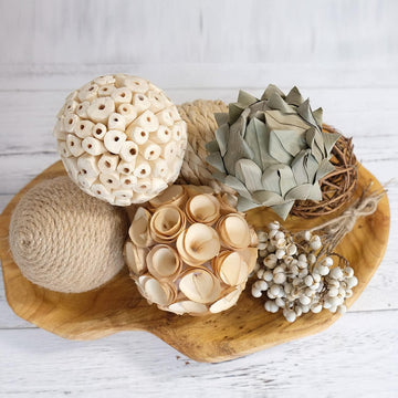 3.5inch Woven Wicker Rattan Balls Decorative Ball Twig Orbs Green Orbs Vase Bowl Filler for Tabletop Decor - Set of 6