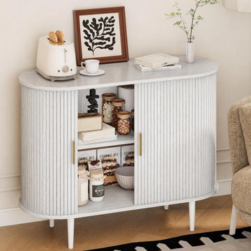 Sideboard Buffet Cabinet with Storage, 40 Inch Mid Century Modern Fluted Credenza with Sliding Door & Adjustable