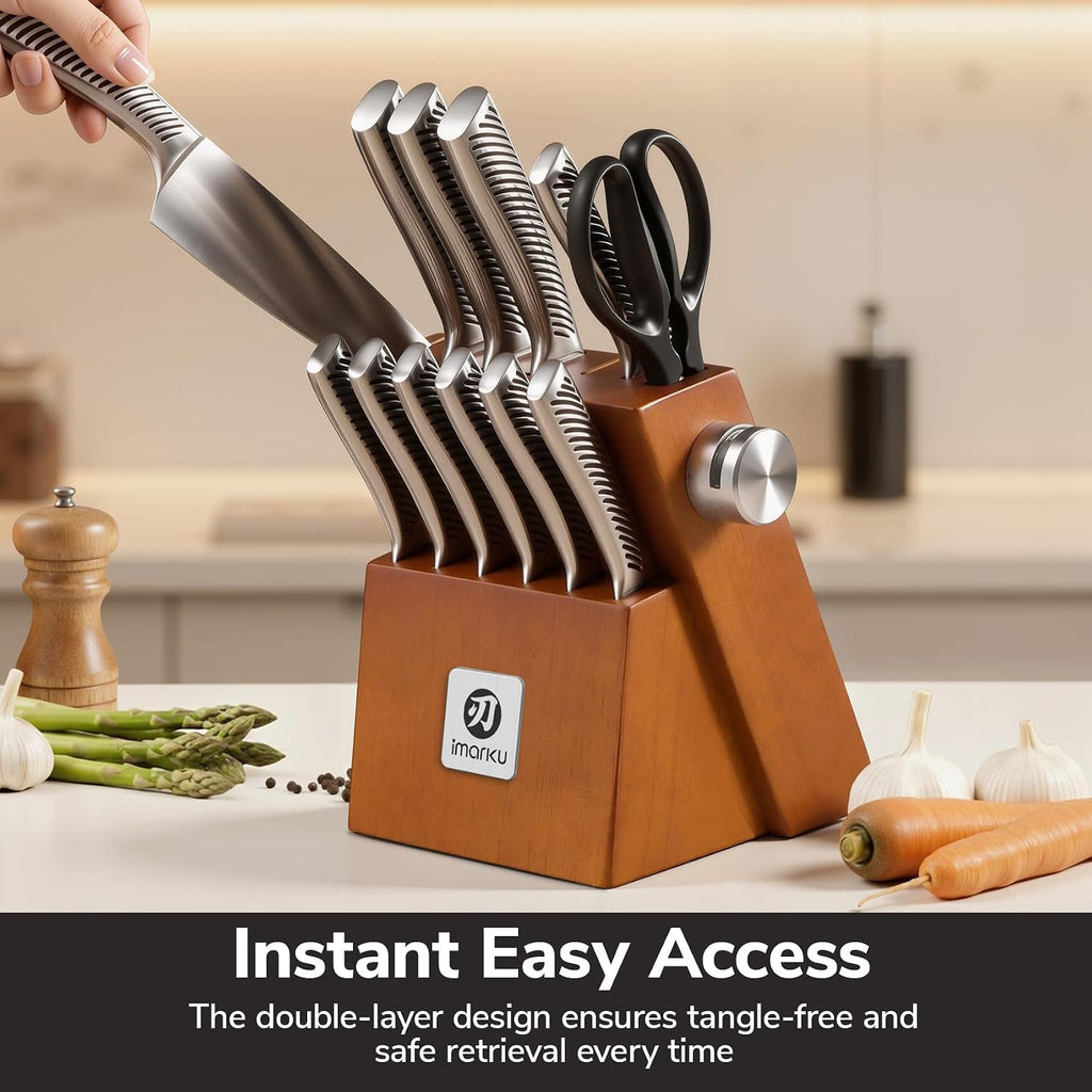 14-Piece Japanese Gyutou Stainless Steel Kitchen Knife Set | 15° Precision Edge | 56±2 HRC Hardness | Full-Tang Build