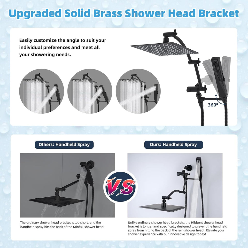 All Metal CUPC Certified 10'' Rainfall Shower Head, Dual Shower Head Combo