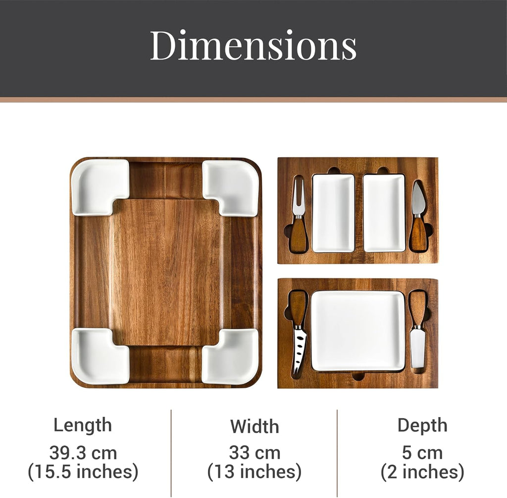 Upgraded Acacia Cheese Board Set, Square Shaped Charcuterie Set, Cheese Platter, Handcrafted Design and Stainless