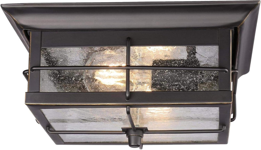 Orwell 2 Light Outdoor Flush Mount Fixture in Oil Rubbed Bronze and Clear Glass