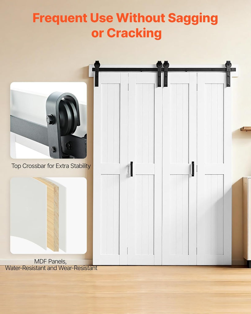 Bifold Barn Door, 48" x 84", MDF Bi-Fold Sliding Closet Doors, Header Board and Hardware Kit Include