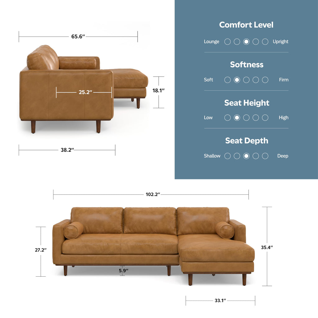 Morrison 102" Full-Grain Leather Right-Facing Sectional Sofa