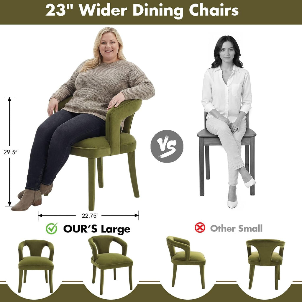Olive-Green Velvet Dining Chairs Set of 2, Modern Solid Wood Kitchen Chairs