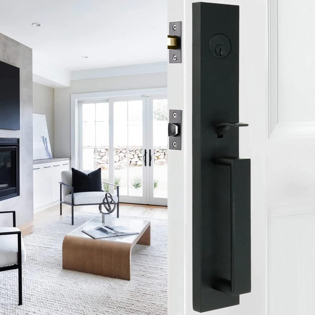 Xanthis Single Cylinder Handle Set with Mesa Knob (Matte Black, Keyed Handleset) - Door Handleset