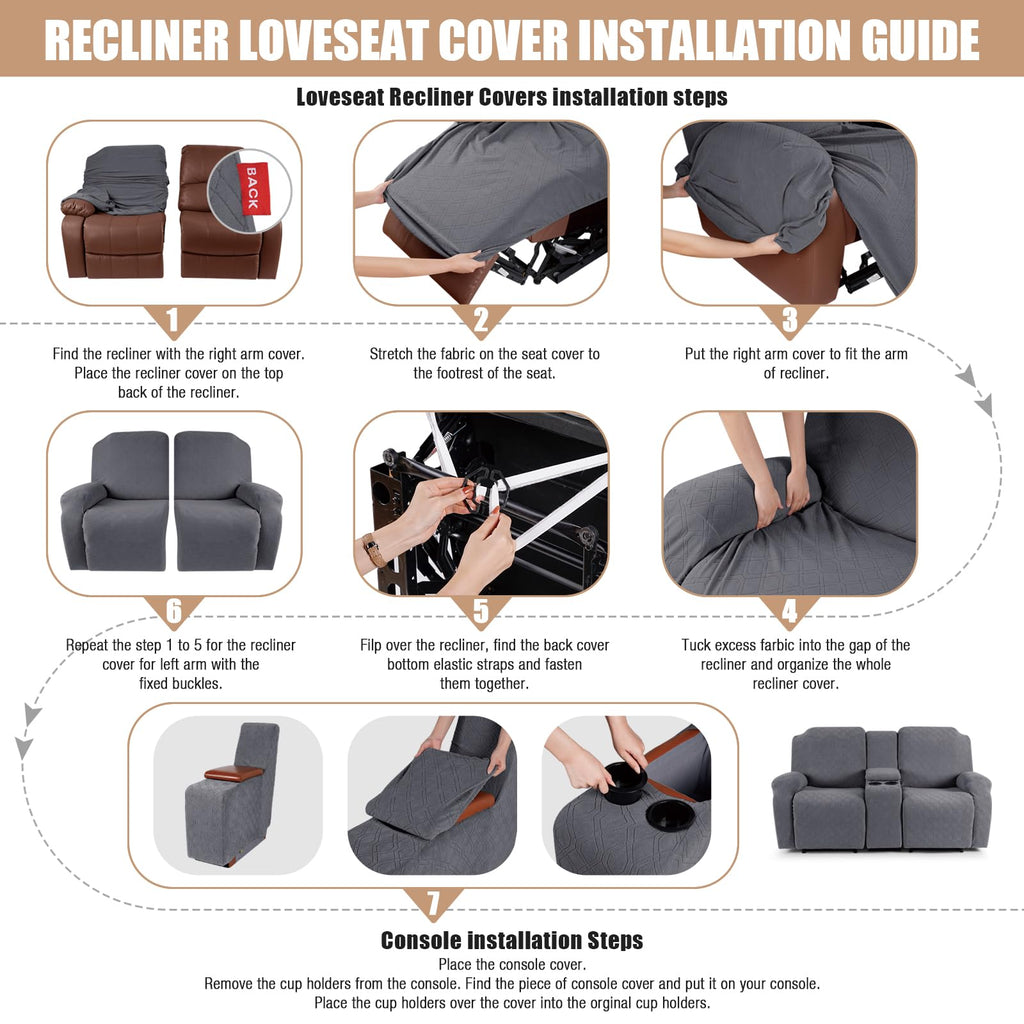 Stretch Recliner Loveseat Cover with Middle Console, Dark Gray