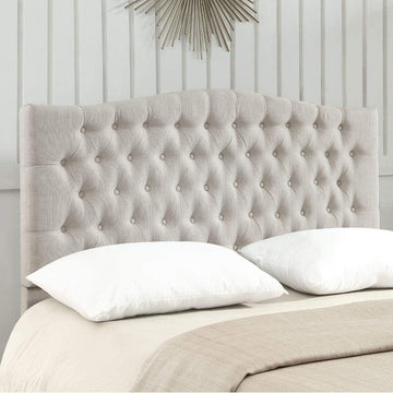 Upholstered Tufted Button Linen Fabric Headboard,Comfortable Fashional Headboard Queen/Full,Ivory