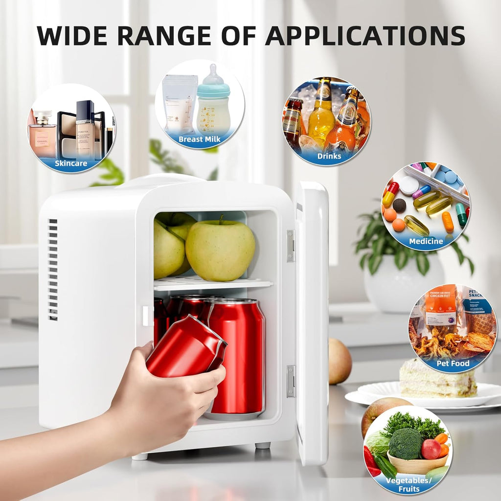 Compact Refrigerator, Portable Mini Fridge, Skin Care 4L Capacity/6 Cans, for Bedroom, Car, Office & Dorm, Small